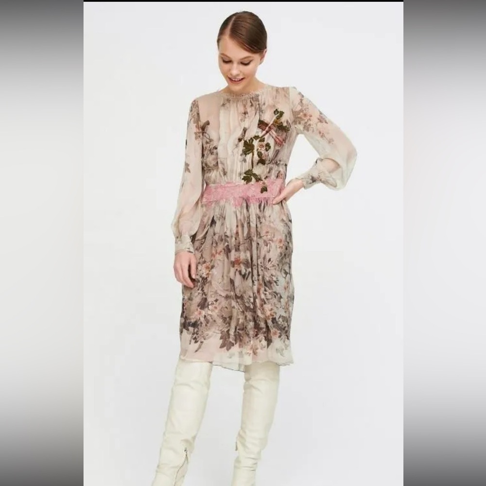 Alberta Ferretti silk chiffon dress with floral pattern 40IT